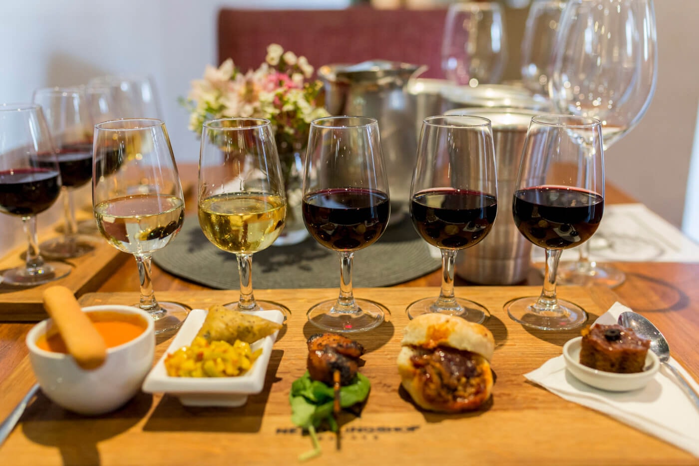 Wine and food pairing spread at a Pittsburgh dining event