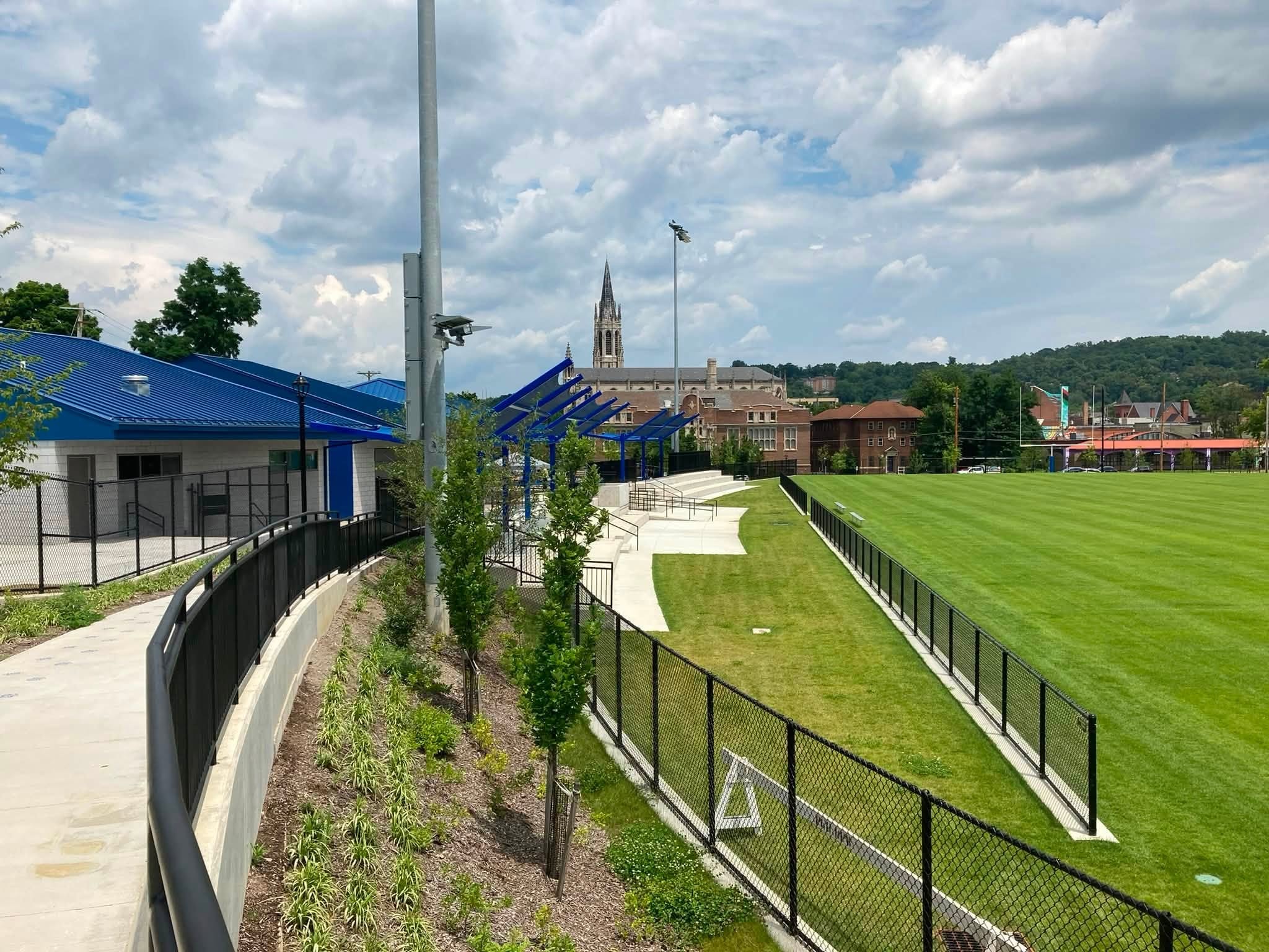 Homewood Park field house and natural turf football field