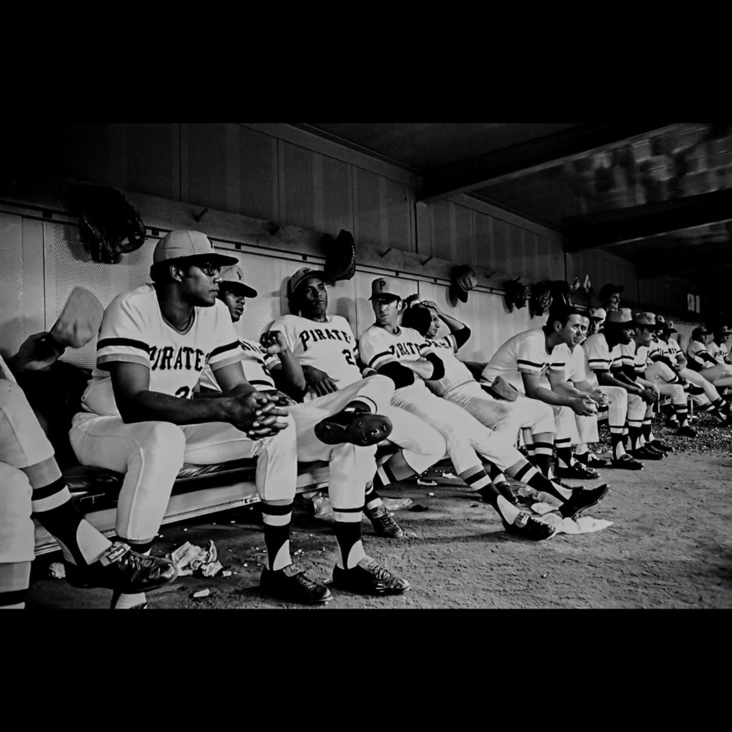 Pittsburgh Pirates players in the dugout, early 1970s